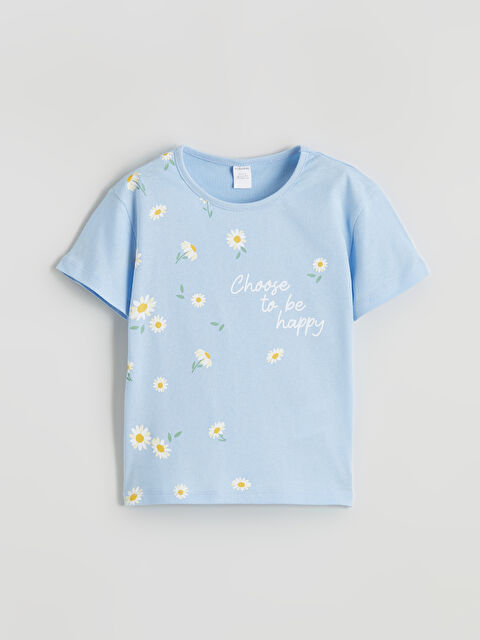 LCW ECO Bisiklet Yaka Çiçekli Kız Çocuk Tişört - S6G383Z1-FND