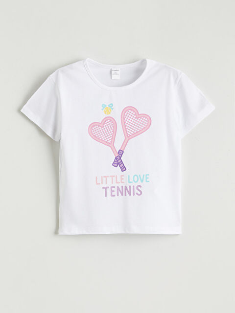 LCW ECO Bisiklet Yaka Baskılı Kız Çocuk Tişört - S6G383Z1-J5E