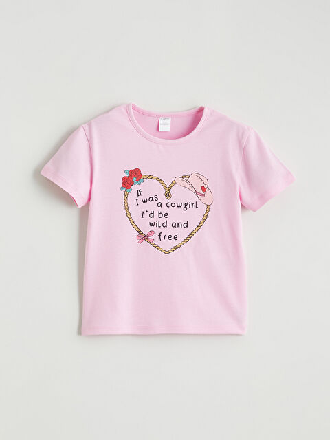 LC WAIKIKI Bisiklet Yaka Baskılı Kız Çocuk Tişört - S6G383Z1-QY7