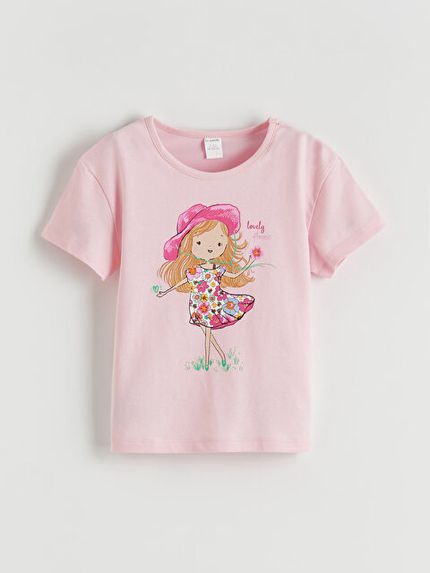 LCW ECO Bisiklet Yaka Baskılı Kız Çocuk Tişört	 - S6G384Z1-FVB