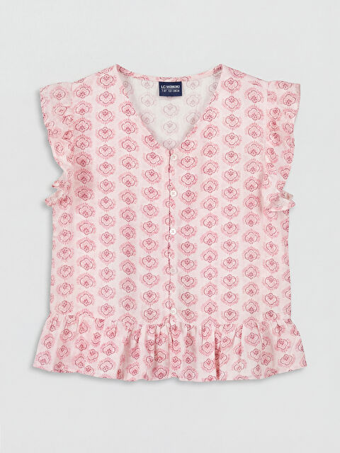 LCW Kids Desenli Fırfırlı Kız Çocuk Gömlek