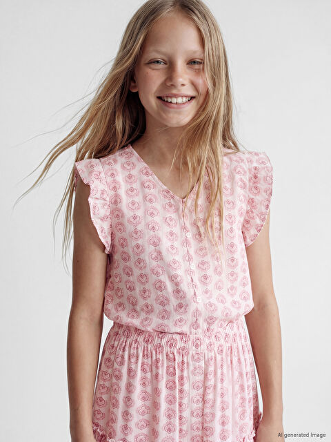 LCW Kids Desenli Fırfırlı Kız Çocuk Gömlek