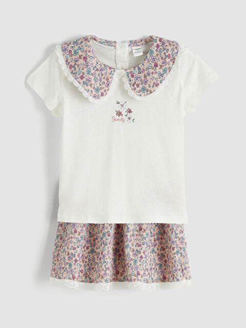 LCW Kids Цветна блуза с яка тип Питър Пан, комбинирана с пола за момичета. - S6G455Z1-R9J