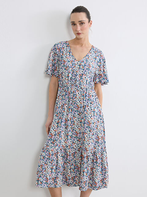 LCW EVERYDAY Φόρεμα με λαιμόκοψη V, φλοράλ και εφαρμοστή μέση