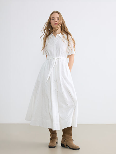 XSIDE Collared Neck With Sash Broderie Dress