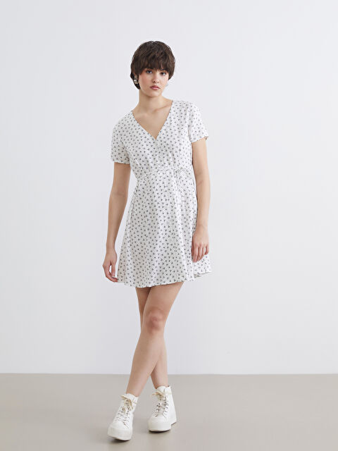 XSIDE V Neck Patterned Women's Mini Dress with Sash