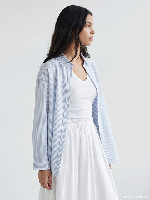 XSIDE Prugasta oversize košulja od mešavine lana za žene - S6G666Z8-LEH