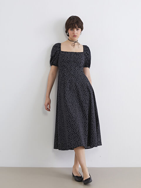 XSIDE шаршы жағалы горошекпен қимасы бар поплин көйлек - S6G727Z8-LQJ