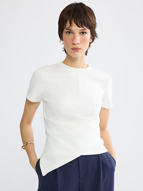 LCW Vision Tricou Basic cu Fronseuri pentru Femei, cu Guler Rotund