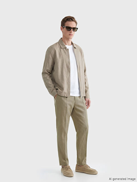 SOUTHBLUE Regular Fit Linen Blend Men's Pleated Trousers