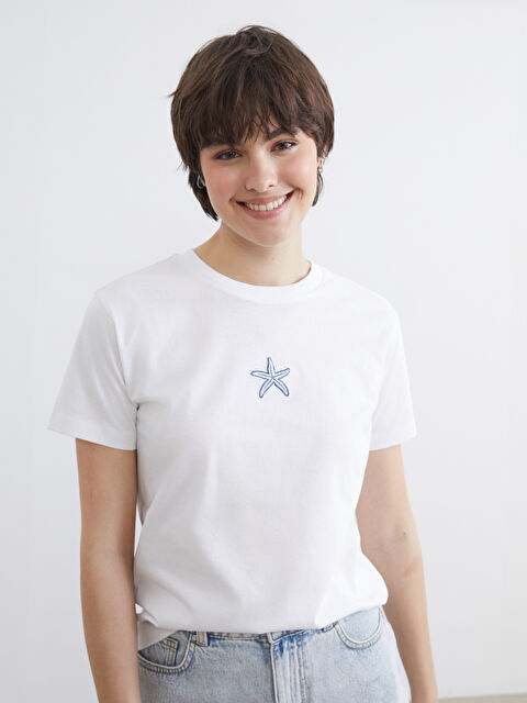 XSIDE Μπλουζάκι για γυναίκες με στρογγυλή λαιμόκοψη και κεντημένο μοτίβο - S6G962Z8-Q6K