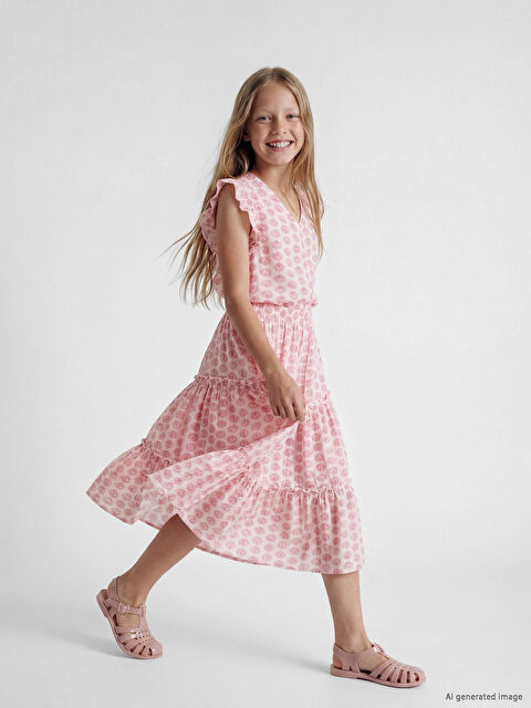 LCW Kids Beli Lastikli Desenli Katlı Kız Çocuk Etek