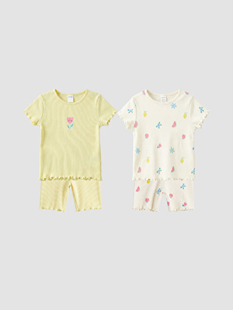 LCW baby Baskılı Kız Bebek Şortlu Takım 2'li