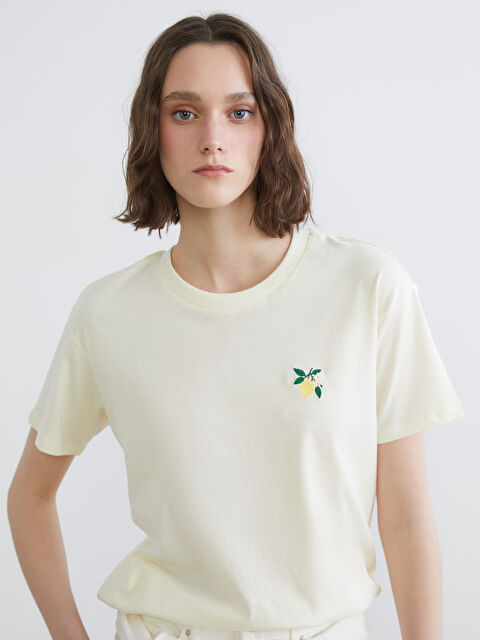 XSIDE Футболка с круглым вырезом и вышивкой лимона для женщин - S6GA55Z8-ETY