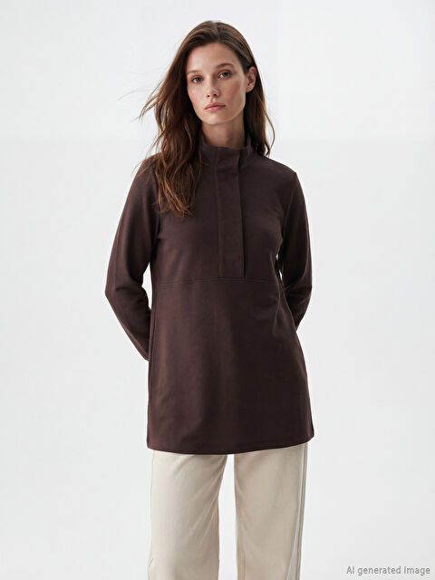 LCW Modest Dik Yaka Soft Touch Kadın Sweatshirt Tunik - S6GA69Z8-HMK