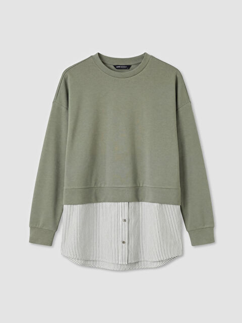 LCW Modest Bisiklet Yaka Gömlek Detaylı Kadın Sweatshirt Tunik