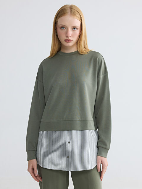 LCW Modest Bisiklet Yaka Gömlek Detaylı Kadın Sweatshirt Tunik