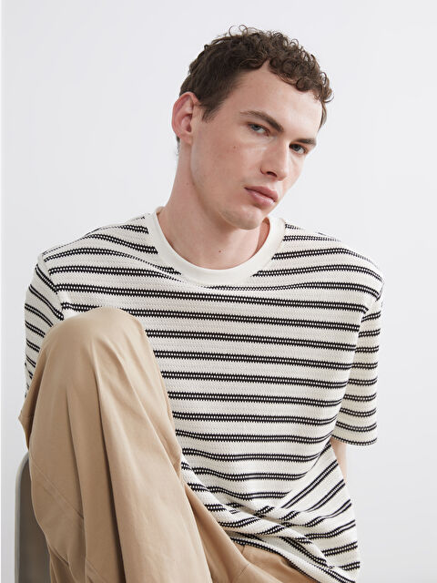 XSIDE Bisiklet Yaka Çizgili Erkek Tişört - S6GB23Z8-LEG