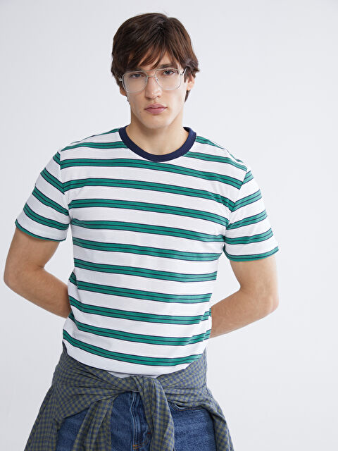XSIDE Bisiklet Yaka Çizgili Penye Erkek Tişört - S6GB54Z8-LFT