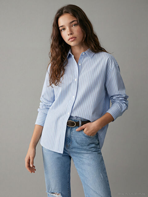 LCW Kids Kız Çocuk Çizgili Poplin Gömlek - S6GB71Z4-LEN