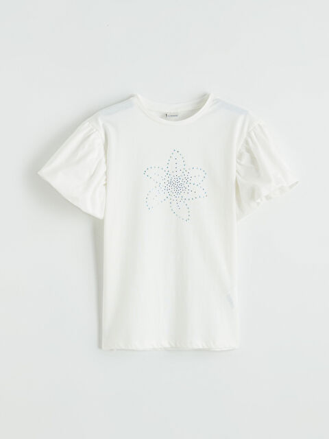 LCW Kids Bisiklet Yaka Taşlı Kız Çocuk Tişört - S6GC40Z4-R9J