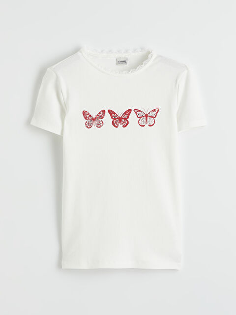 LCW Kids Bisiklet Yaka Baskılı Kız Çocuk Tişört - S6GC41Z4-R9J