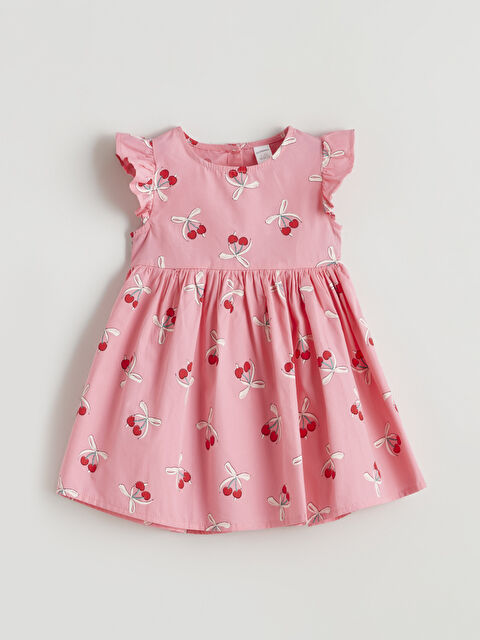 LCW ECO Çilek Baskılı Fırfırlı Kız Çocuk Poplin Elbise - S6GC54Z1-LT9