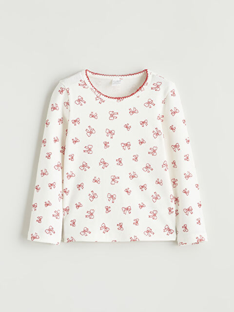 LCW Kids Bisiklet Yaka Fiyonk Desenli Kız Çocuk Tişört - S6GC72Z1-LTQ