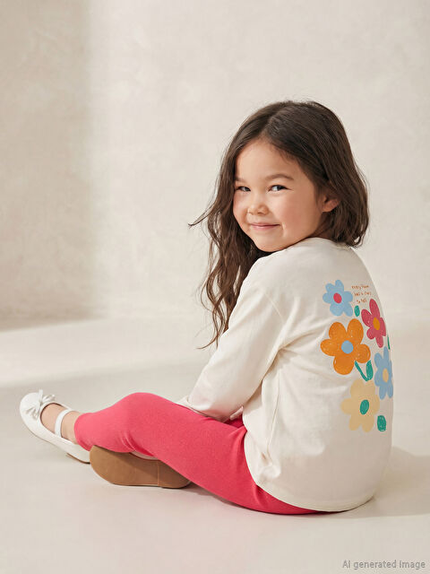 LCW Kids Çiçek Baskılı Kız Çocuk Tişört ve Tayt - S6GC88Z1-FDU
