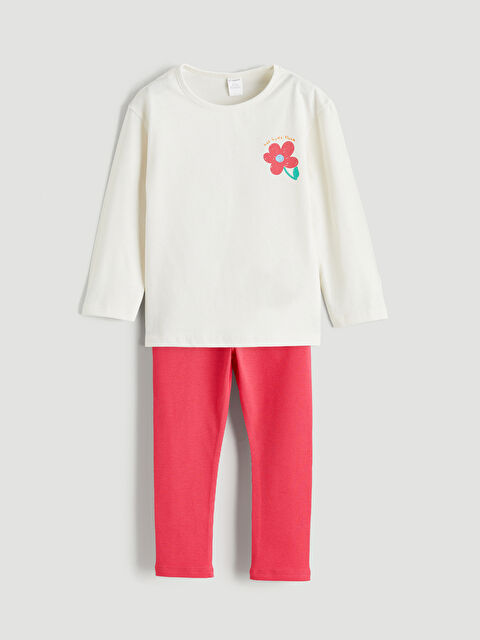LCW Kids Çiçek Baskılı Kız Çocuk Tişört ve Tayt - S6GC88Z1-FDU
