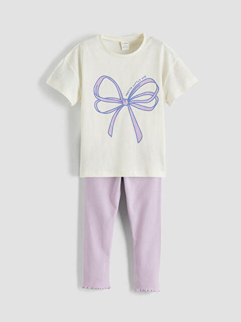 LCW Kids Bisiklet Yaka Baskılı Kız Çocuk Tişört ve Tayt - S6GD10Z1-FDU