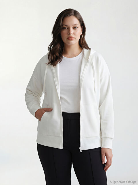 LCW Modest Kapüşonlu Soft Touch Kadın Fermuarlı Sweatshirt	 - S6GD64Z8-FEJ