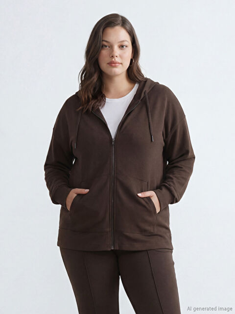 LCW Modest Kapüşonlu Soft Touch Kadın Fermuarlı Sweatshirt	 - S6GD64Z8-HMK