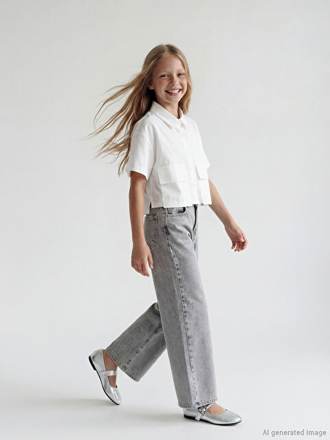 LCW Kids Wideleg Kız Çocuk Jean Pantolon - S6GD74Z4-GRD