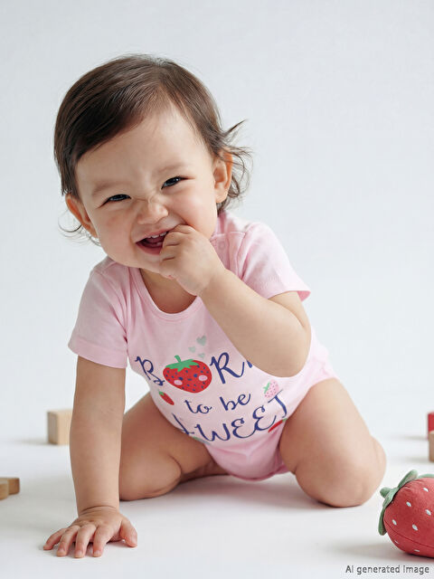 LCW baby Bisiklet Yaka Kız Bebek Çıtçıtlı Body