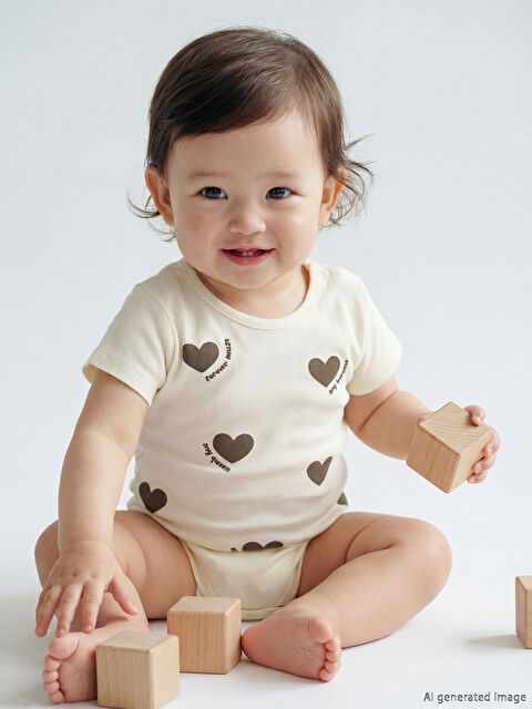 LCW baby Kalp Baskılı Kız Bebek Çıtçıtlı Body