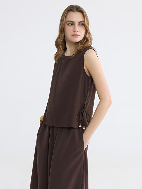 LCW STUDIO Crew Neck Linen Blend Women's Blouse