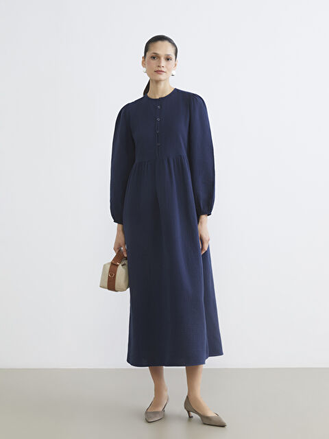 LCW Modest Bisiklet Yaka Balon Kollu Müslin Elbise - S6GF89Z8-1HH