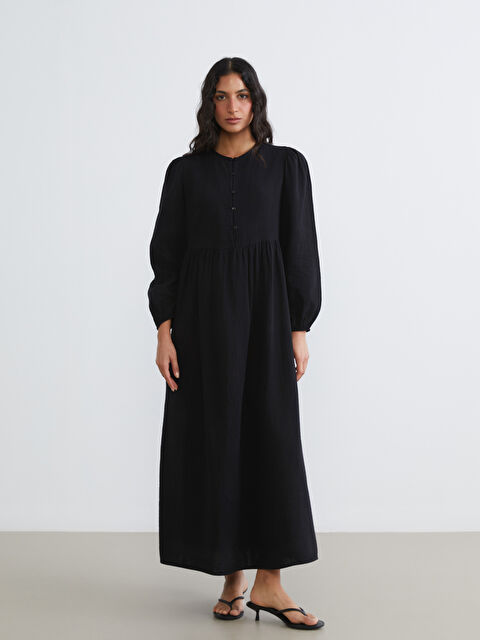 LCW Modest Bisiklet Yaka Balon Kollu Müslin Elbise - S6GF89Z8-CVL