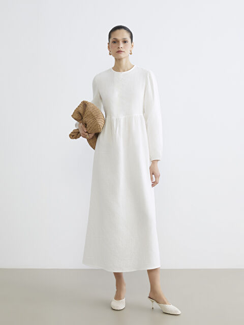 LCW Modest Bisiklet Yaka Balon Kollu Müslin Elbise - S6GF89Z8-EEW
