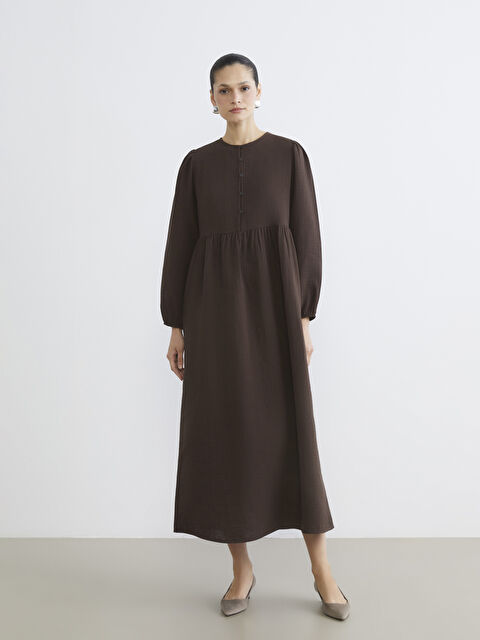 LCW Modest Bisiklet Yaka Balon Kollu Müslin Elbise - S6GF89Z8-HCJ