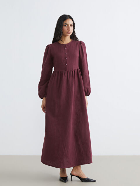 LCW Modest Bisiklet Yaka Balon Kollu Müslin Elbise - S6GF89Z8-ZGR