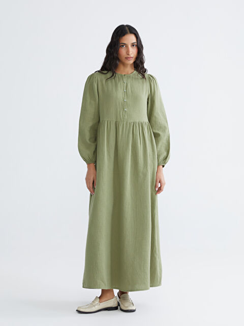 LCW Modest Bisiklet Yaka Balon Kollu Müslin Elbise - S6GF89Z8-1MN