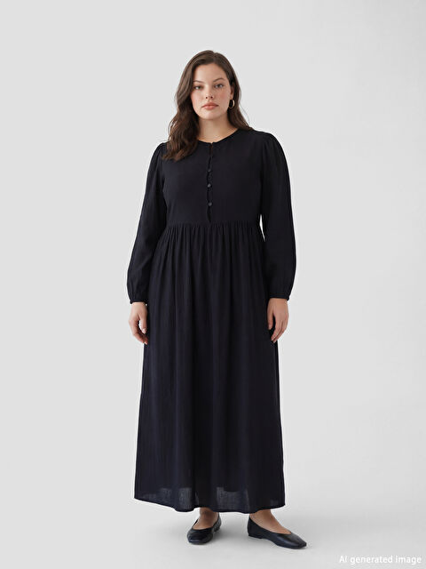 LCW Modest Bisiklet Yaka Balon Kollu Müslin Elbise - S6GF89Z8-CVL