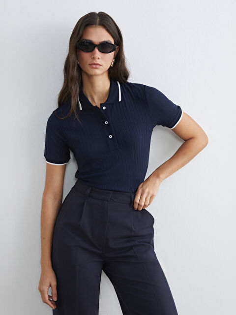 LCW ECO Polo Yaka Fitilli Kadın Tişört - S6GG31Z8-RXZ