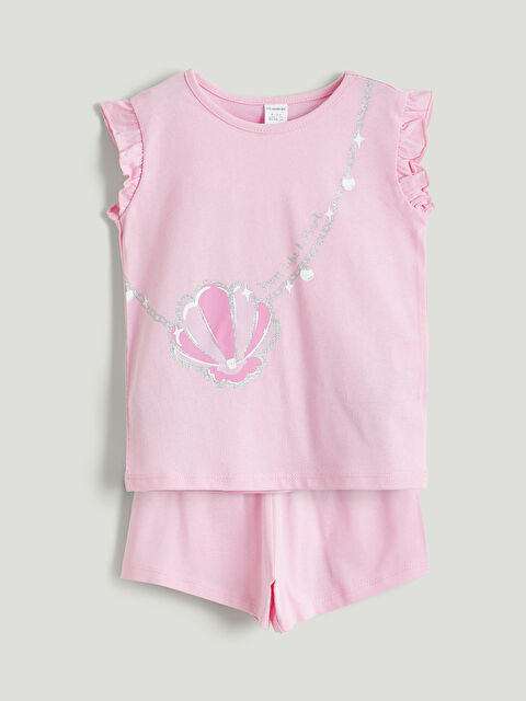 LCW ECO Bisiklet Yaka Baskılı Kız Çocuk Tişört ve Şort - S6GG43Z1-G8E