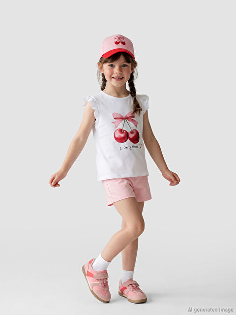 LC WAIKIKI Bisiklet Yaka Baskılı Kız Çocuk Tişört ve Şort