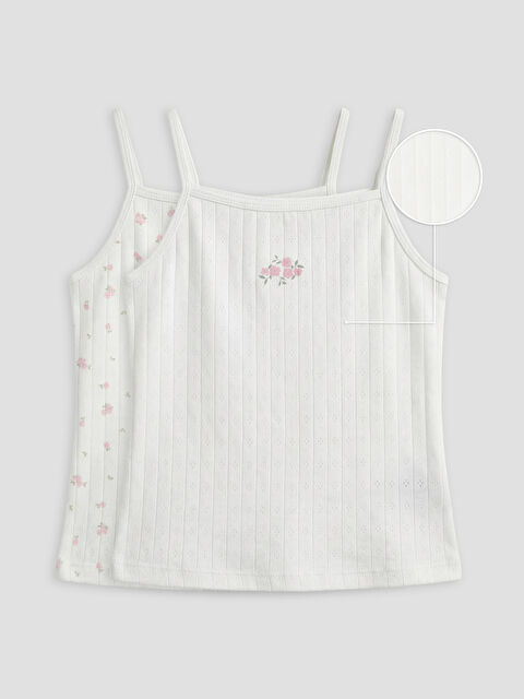 LCW Kids Kare Yaka Çiçekli İp Askılı Kız Çocuk Atlet