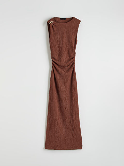 LCW Vision Bisiklet Yaka Dokulu Büzgülü Elbise - S6GI49Z8-HEX