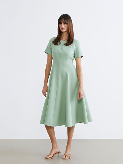 LCW Vision Crew Neck Fitted Waist Dress - S6GK14Z8-GDK